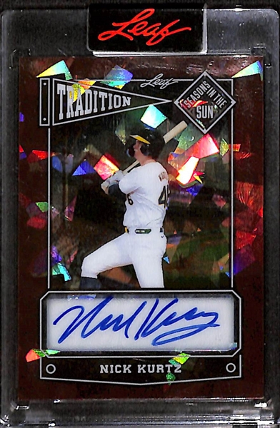 Lot of (5) Nick Kurtz Autographed Baseball Cards w. 2025 Leaf Seasons in the Sun Auto #10/30